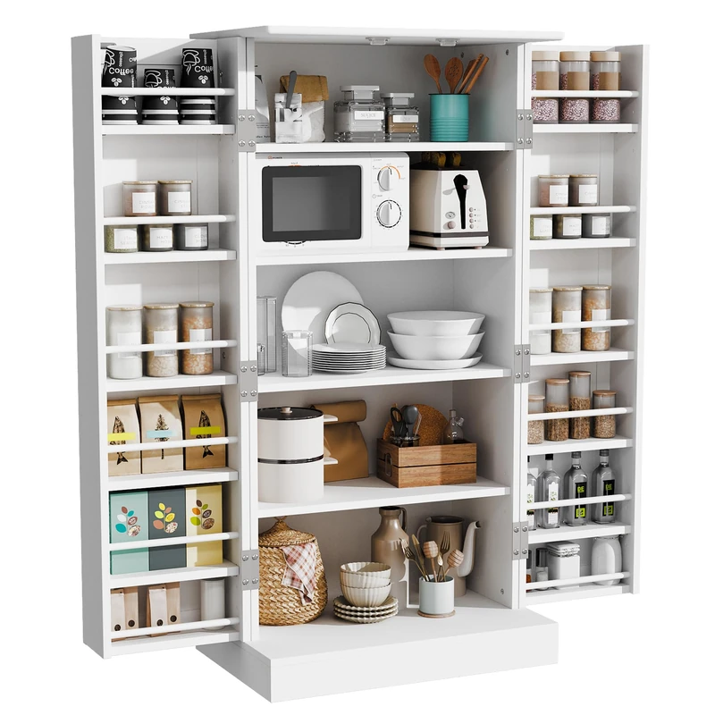 Feonase 47'' Kitchen Cupboard, Pantry Cabinet with Adjustable Shelves, Freestanding Kitchen Storage Cupboard with Doors, for Dining Room and Living Room, 60x40x120cm