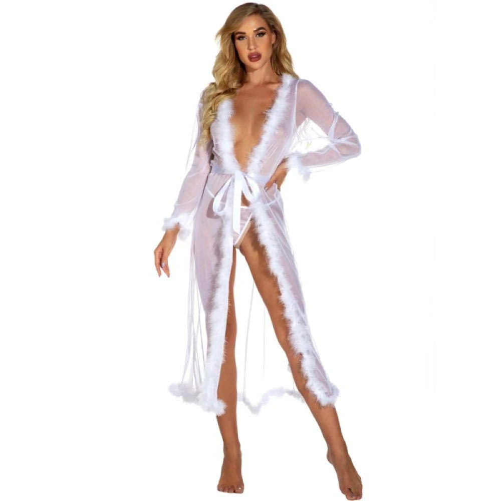 Women's Baby Dolls Sexy Sleepwear Lingerie Front Closure Nightwear Lace Temptation Underwear Nightdress-White_L