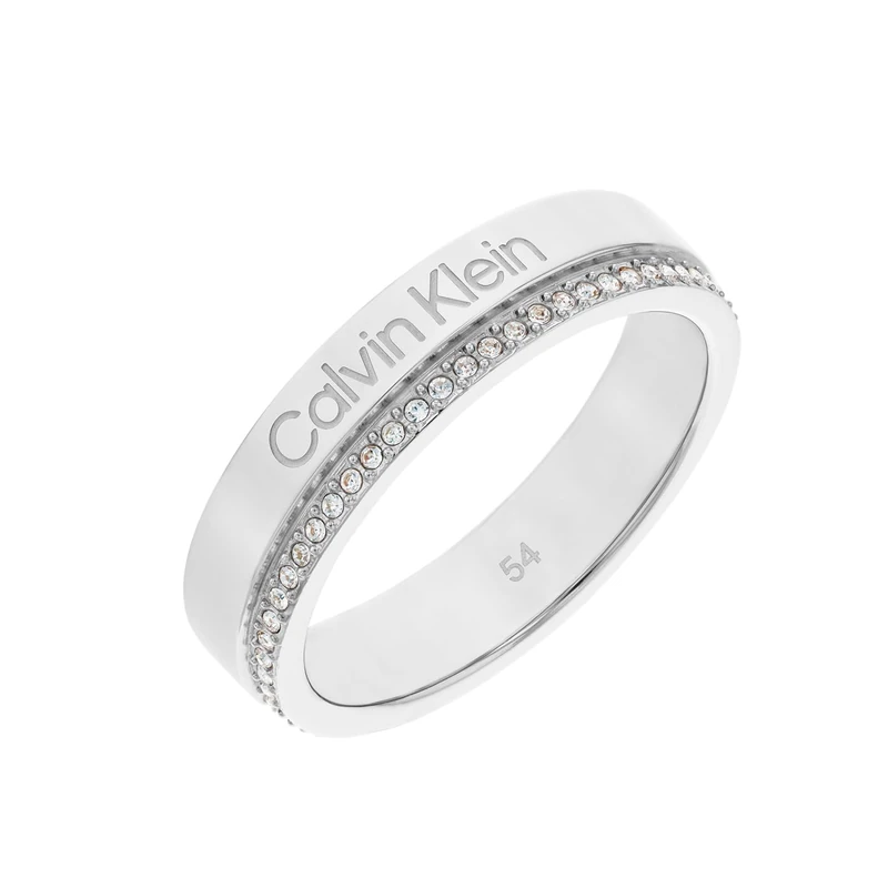 Calvin Klein Women's MINIMAL LINEAR Collection Ring in Stainless Steel Embellished with Crystals - 35000200B