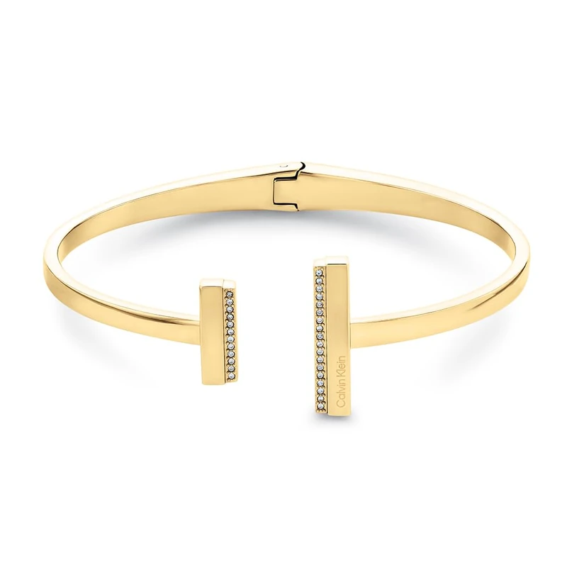 Calvin Klein Women's MINIMAL LINEAR Collection Open Bangle Bracelet in Yellow Gold Embellished with Crystals - 35000161