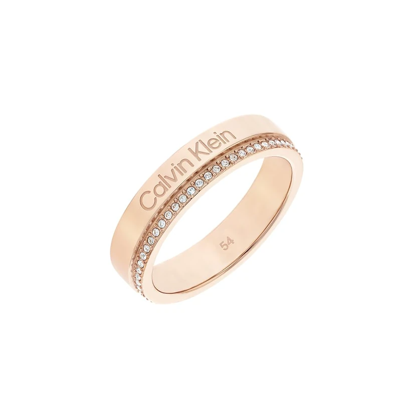 Calvin Klein Women's MINIMAL LINEAR Collection Ring in Carnation Gold Embellished with Crystals - 35000202C