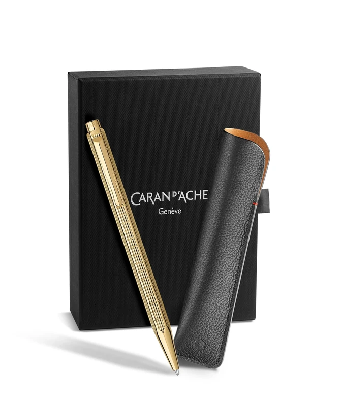 Caran d'Ache ECRIDOR LIGHTS Limited Edition Gold Ballpoint Pen & Leather Case Set