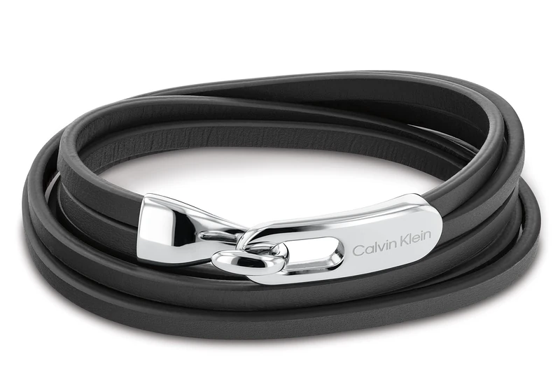 Calvin Klein Men's WRAPPED & BRAIDED Collection Bracelet with Black Leather and Stainless Steel Closure - 35000109