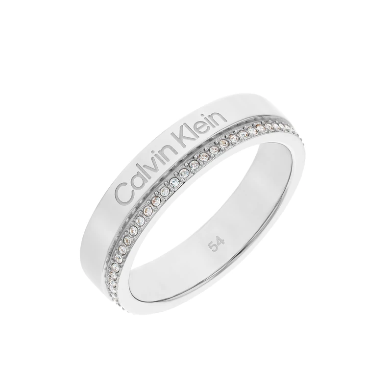 Calvin Klein Women's MINIMAL LINEAR Collection Ring in Stainless Steel Embellished with Crystals - 35000200D