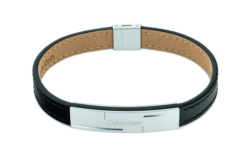 Calvin Klein Men's GRID Collection Leather Bracelet Black - 35000056
