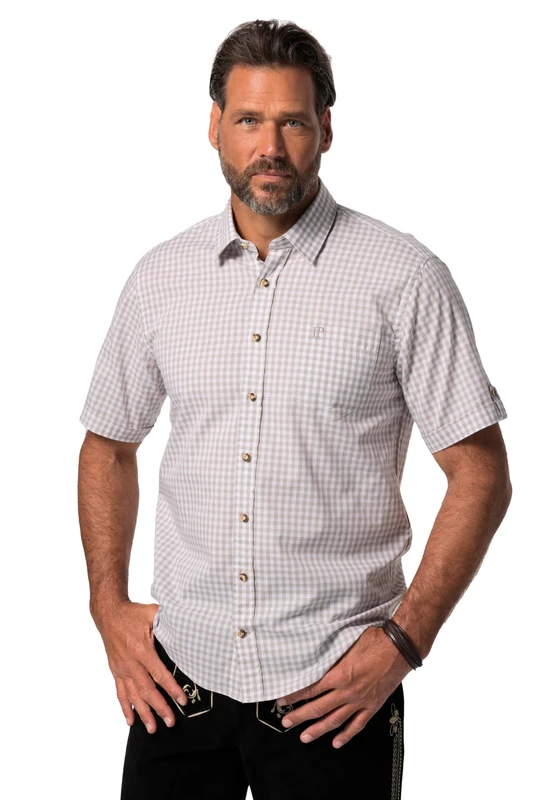 JP 1880 Men's Checked Shirt 1/1, Gravel, XXXXXXXL