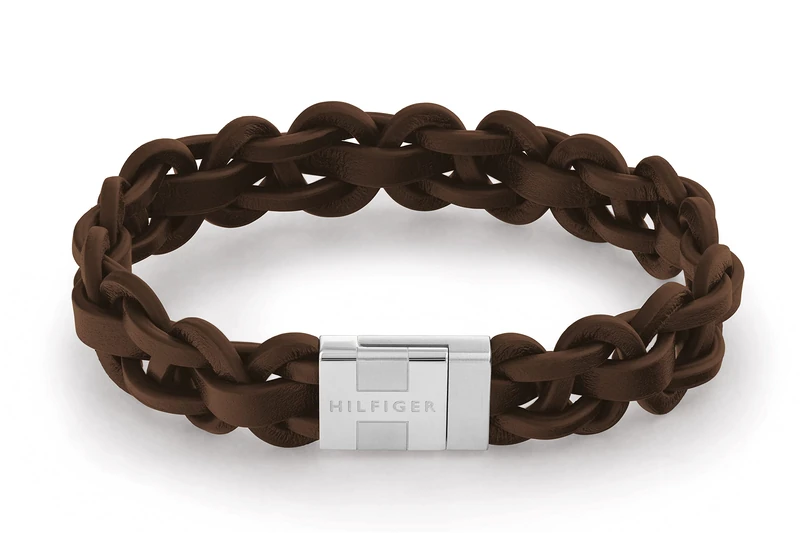 Tommy Hilfiger Men's Brown Braided Leather Bracelet 2790373