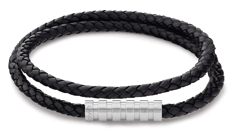 Calvin Klein Men's WRAPPED & BRAIDED Collection Bracelet with Double-Wrap Braided Black Leather - 35000093