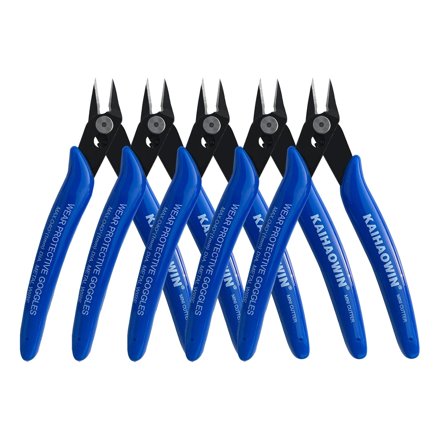 KAIHAOWIN Micro Wire Cutting Tool with Spring, 5 Pack, 5 Inch, 170 Bulk Pack Precision Mini Flush Nippers, Shear Tools, Small Side Cutters for Electronics Crafts Jewelry, Blue (KH007)