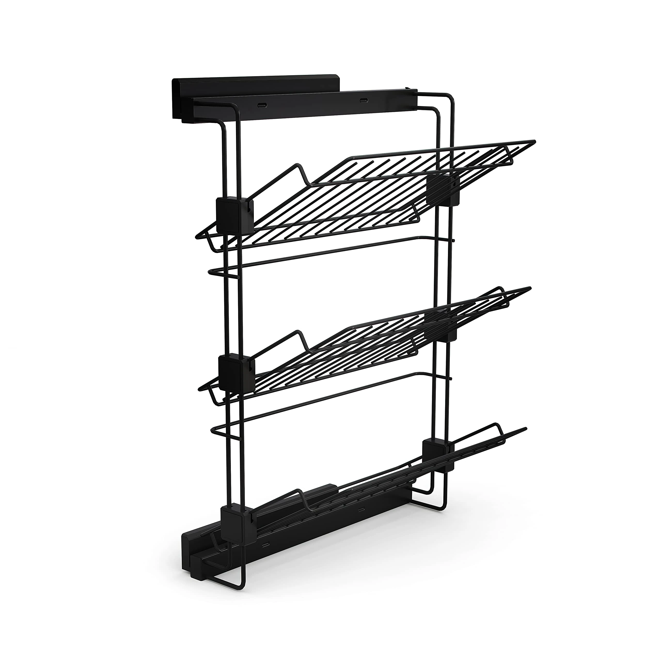 Emuca - Pull-out side shoe rack for closets and walk-in closets Hack, Left, Textured black painted, Steel