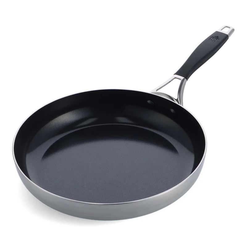 BK Intelligence Stainless Steel Frying Pan Skillet with PFAS-Free Ceramic Non-Stick Coating, 28cm, Induction, Stay-Cool Handle, Dishwasher Safe, Oven Safe, Silver & Black