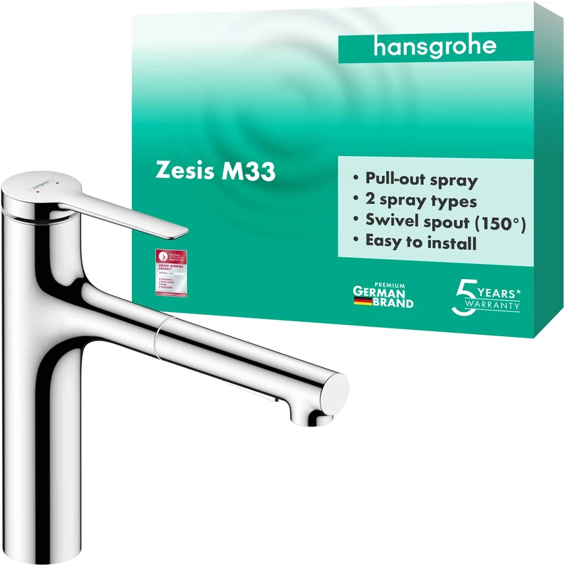 hansgrohe Zesis M33 Kitchen Tap 160, pull-out spray, 2 Sprays, chrome, 74801000
