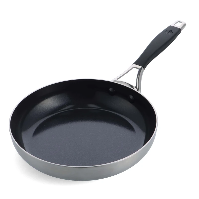 BK Intelligence Stainless Steel Frying Pan Skillet with PFAS-Free Ceramic Non-Stick Coating, 24cm, Induction, Stay-Cool Handle, Dishwasher Safe, Oven Safe, Silver & Black