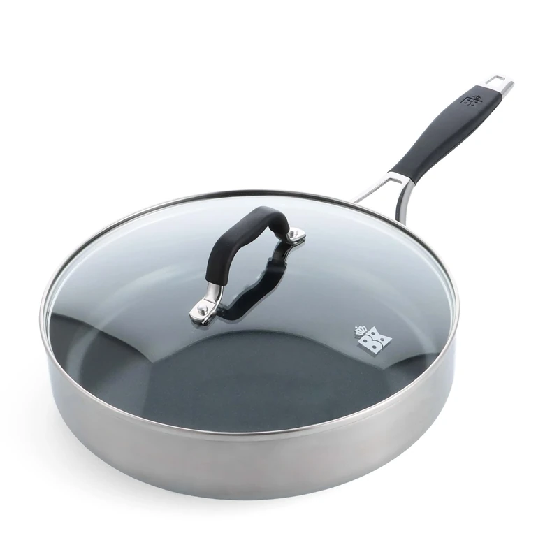 BK Intelligence Stainless Steel Saute Pan with PFAS-Free Ceramic Non-Stick Coating, 28cm/3.6L, Induction, Stay-Cool Handle, Dishwasher Safe, Oven Safe, Silver & Black