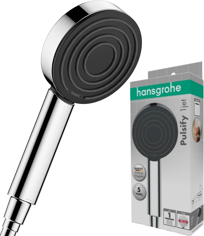 Hansgrohe Hand Shower Pulsify S, Shower Head 105 mm with 1 Spray (PowderRain), Chrome, 24120000