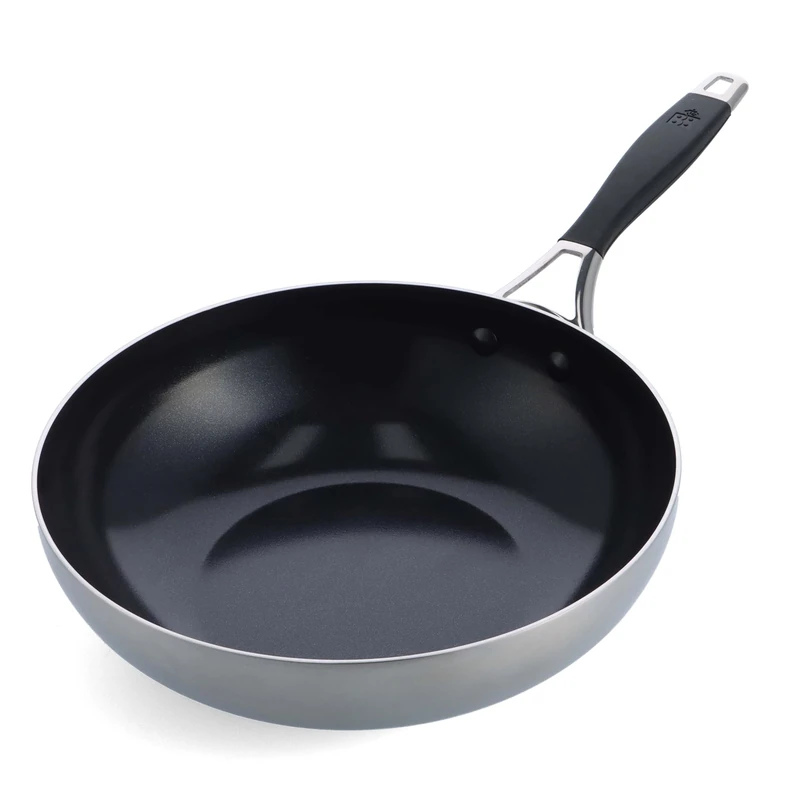 BK Intelligence Stainless Steel Wok Pan with PFAS-Free Ceramic Non-Stick Coating, 28cm/3.6L, Induction, Stay-Cool Handle, Dishwasher Safe, Oven Safe, Silver & Black