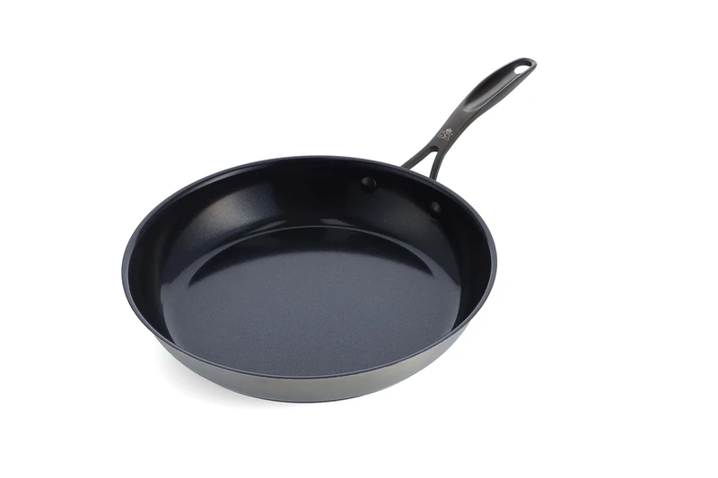 BK Ceramic Black Stainless Steel Frying Pan Skillet with PFAS-Free Ceramic Non-Stick Coating, 28cm, Induction, Dishwasher Safe, Oven Safe, Silver & Black
