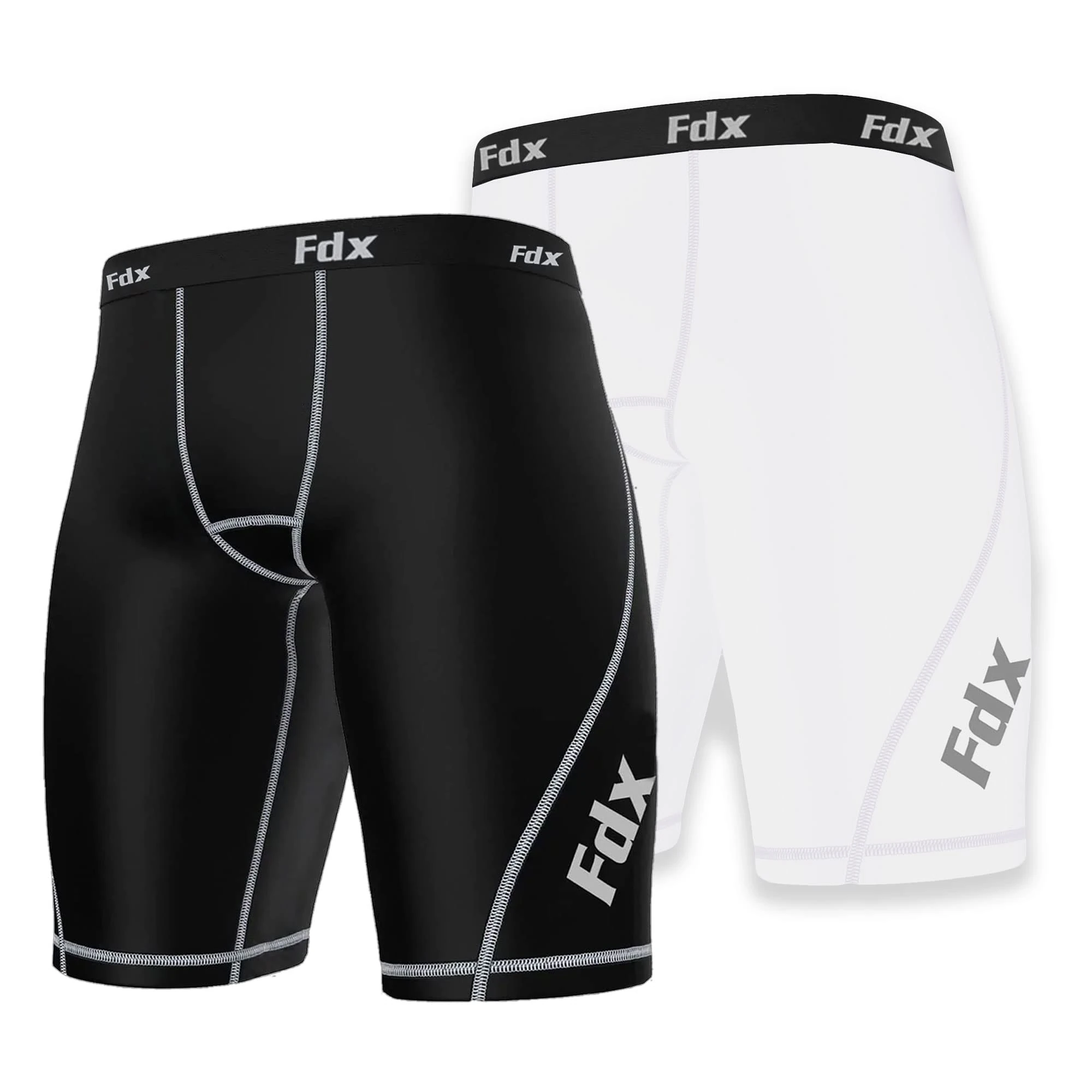 FDX Compression Shorts Mens - Quick-Drying, Soft, Breathable Boxer Underwear - Sports Briefs, Base Layer Trunks for Gym Workout, Fitness Training, Running, Cycling and Rugby (Black White, X-Large)…