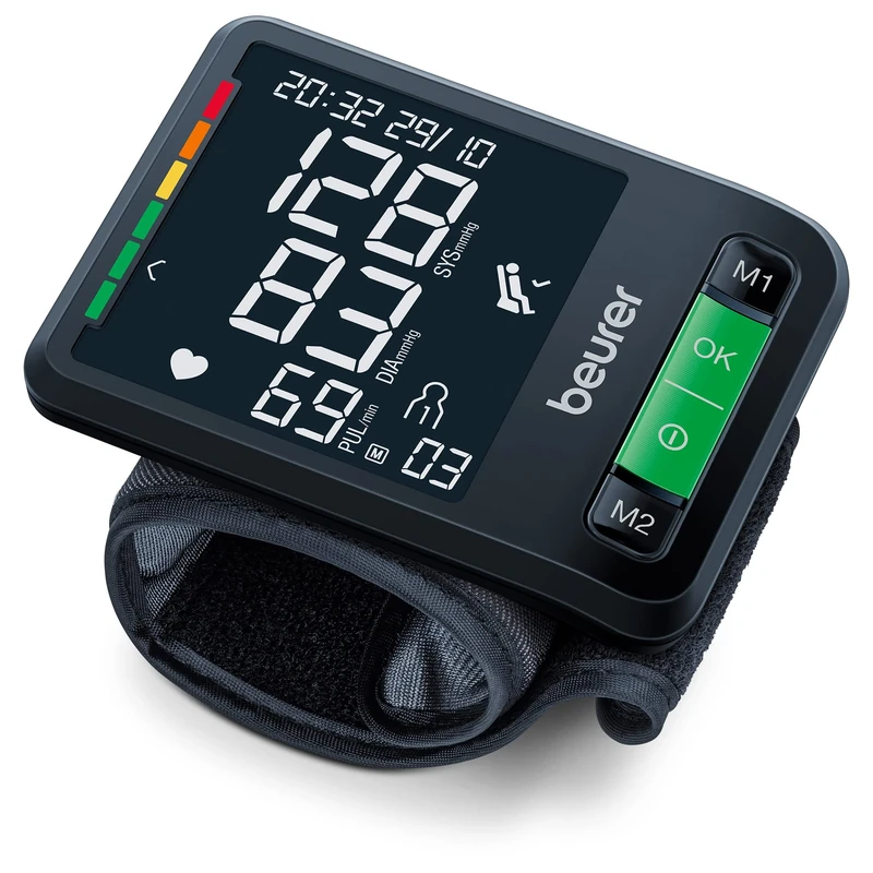Beurer BC 87 wrist blood pressure monitor with app connection, XL display, rest indicator, inflation technology, colored risk indicator and arrhythmia detection