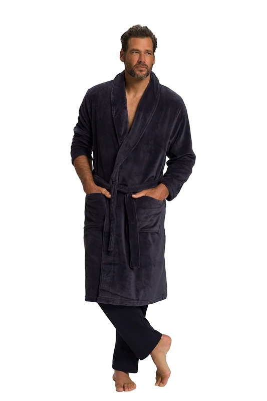 JP 1880 Menswear Big & Tall Plus Size L-8XL Bathrobe, Loungewear, Microfibre, Belt Grey XXXX-Large 701445180-4XL