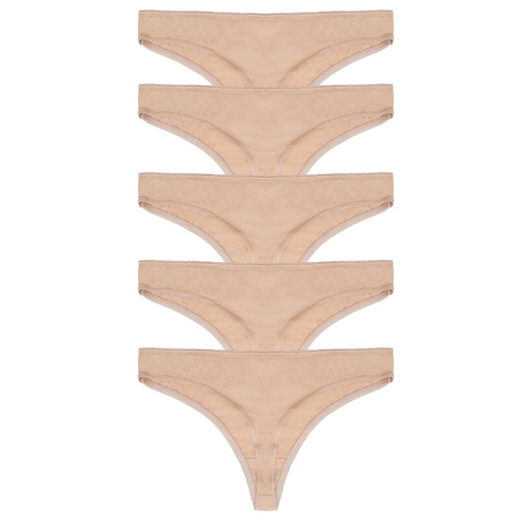 Style It Up 5 Pairs Ladies Womens Thong Briefs Underwear 100% Cotton Comfortable (Nude - S)