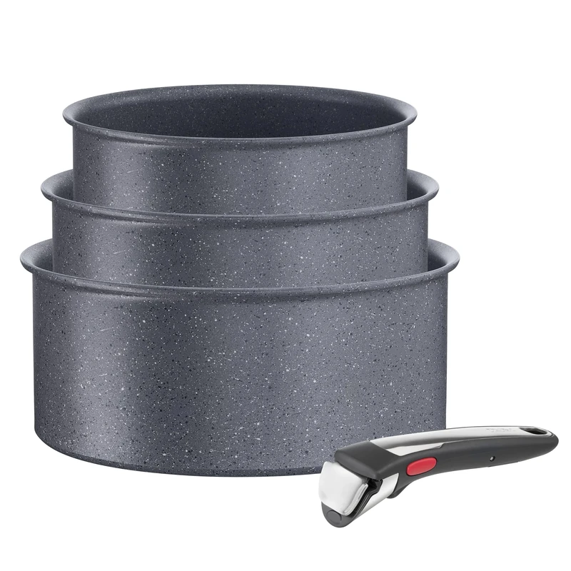 Tefal Ingenio Natural On Set of 3 Saucepans 16/18/20 cm + Removable Handle, Induction Safe, Non-Stick, Titanium Coated, Thermo-Signal, PFOA Free, Dishwasher and Oven Safe