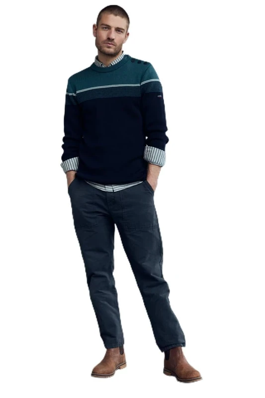 Armor Lux Men's Straight Fit Chino Dress Pants, Deep Navy, 34