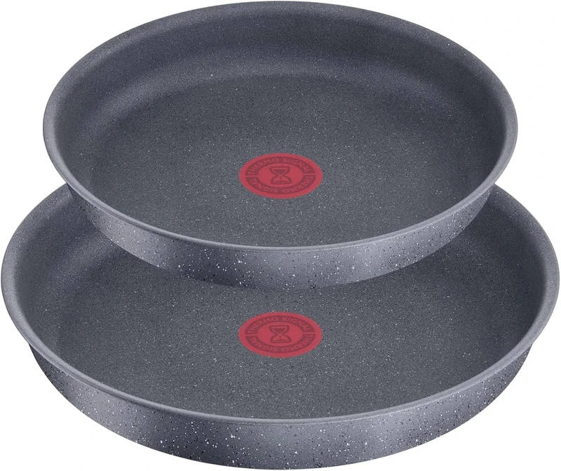 Tefal Ingenio Set of 2 Frying Pans + Removable Handle, Induction, Non-Stick Coating, Stackable, Dishwasher Safe, Made in France, Natural On L7669353, Grey