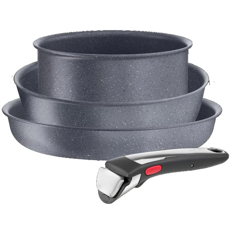 Tefal Ingenio Natural On L7669402 Set of 2 Frying Pans and 1 Saucepan + Removable Handle, Induction, Non-Stick Coating, Stackable, Dishwasher Safe, Made in France, Natural On