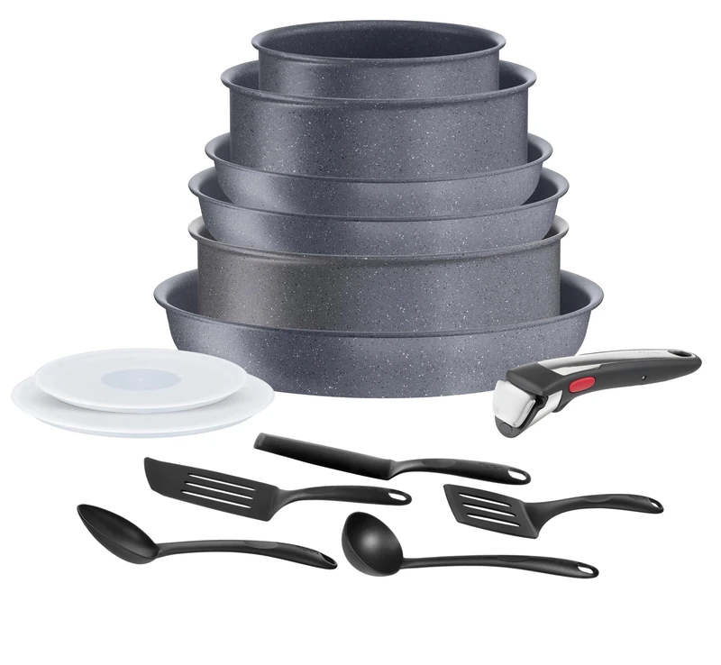 Tefal Ingenio L7669902 14-Piece Cookware Set, Induction, Non-Stick Coating, Stackable, Dishwasher-Safe, Pans and Pans Made in France, Natural On