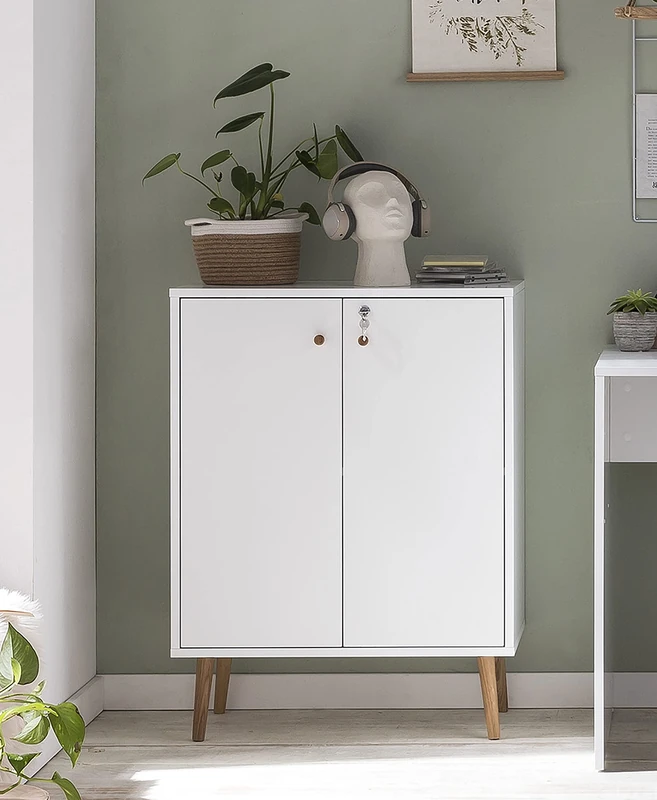 Schildmeyer Filing Cabinet, Engineered Wood Oak, White, 65,2 x 39 x 85,5 cm - Image 1