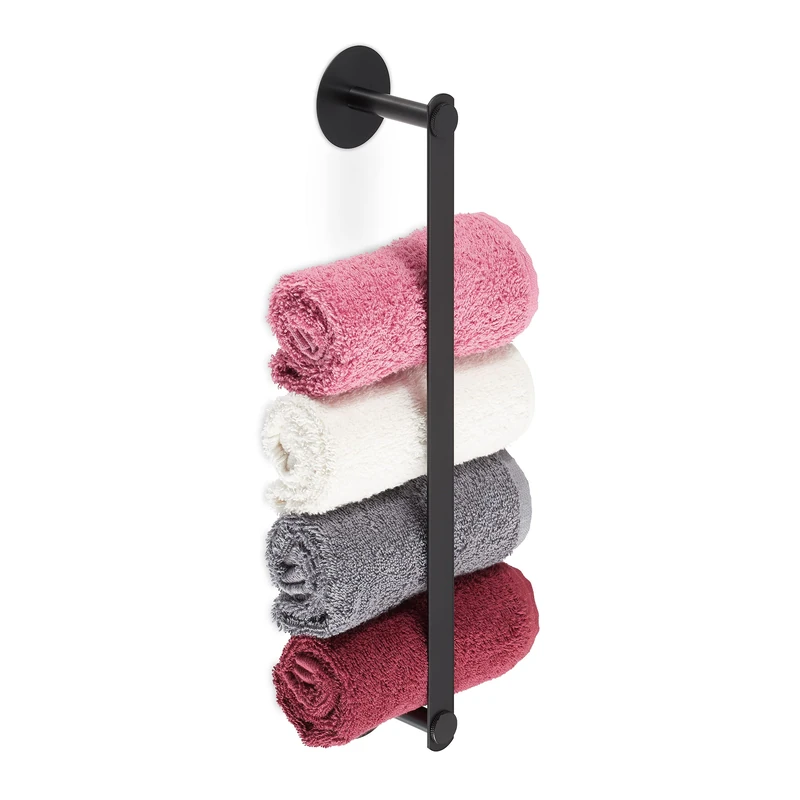 Relaxdays Towel Storage Rail for Bathroom, Stainless Steel, 40.5 cm, Without Drilling, Self-Adhesive to the Wall, Black