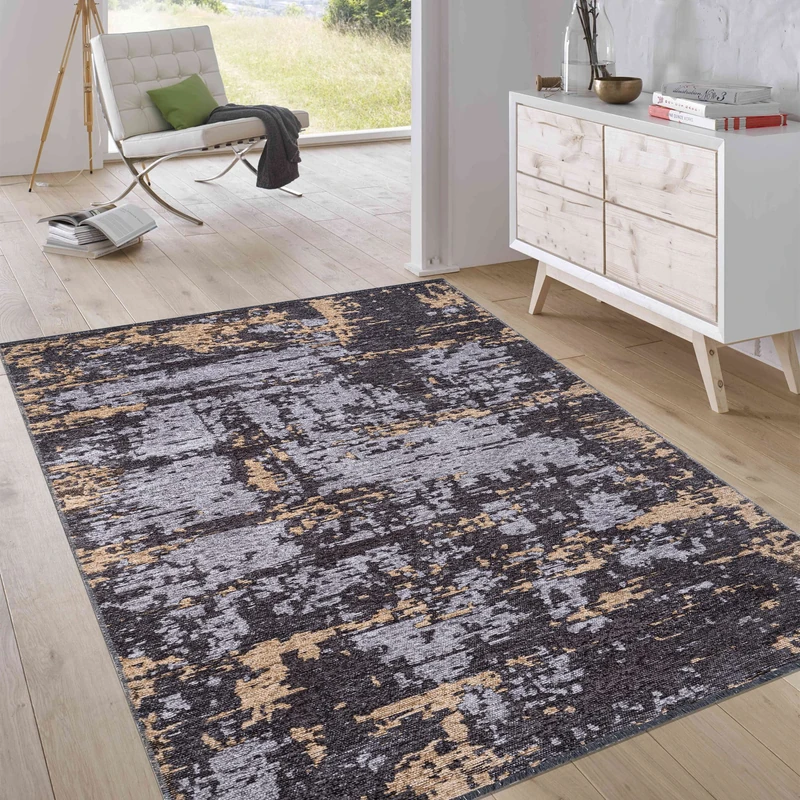 Jimri Short Pile Reversible Rug - Flat Woven Rug for Bedroom & Living Room, Entrance, Hallway - Machine Made Soft Polyester & Cotton Runner - Abstract Grey, Size: 190 x 290 cm - Image 1