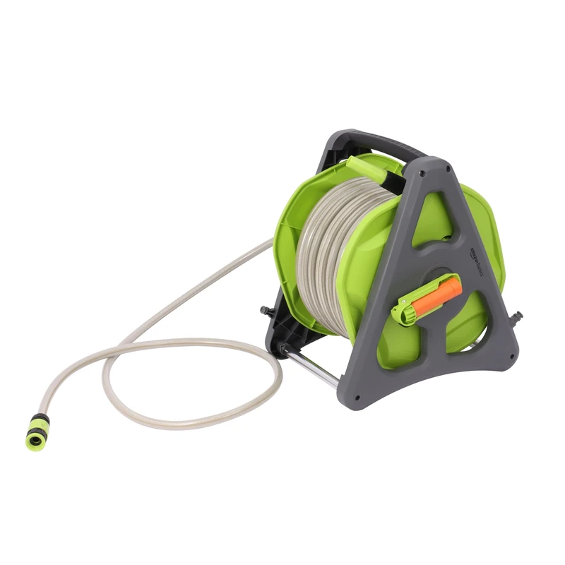 Amazon Basics Wall Mounted Garden Hose Pipe Reel with Hose, 30 m, Light Green, Grey