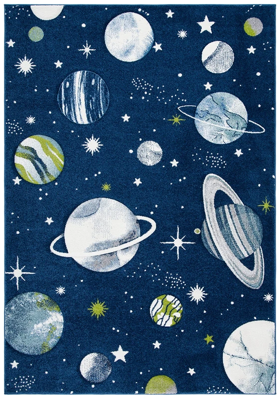 Safavieh Contemporary Rug for Living Room, Dining Room, Bedroom - Carousel Kids Collection, Short Pile, in Navy Blue and Grey, 60 x 90 cm - Image 1