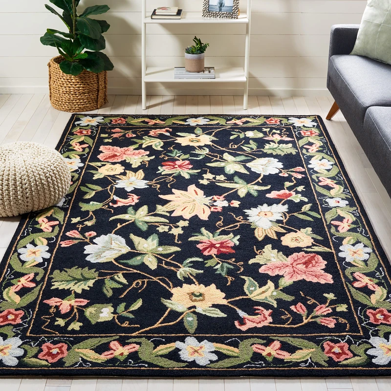 Safavieh Traditional Rug for Living Room, Dining Room, Bedroom - Chelsea Collection, Short Pile, in Black and Multicolor, 90 x 90 cm