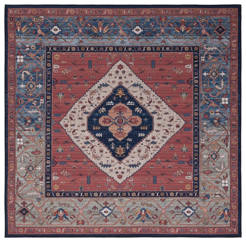 Safavieh Traditional Rug Ideal for High Traffic Areas - Machine Washable and Non Slip - Tucson Collection, Short Pile, in Rust and Blue, 240 X 300 cm