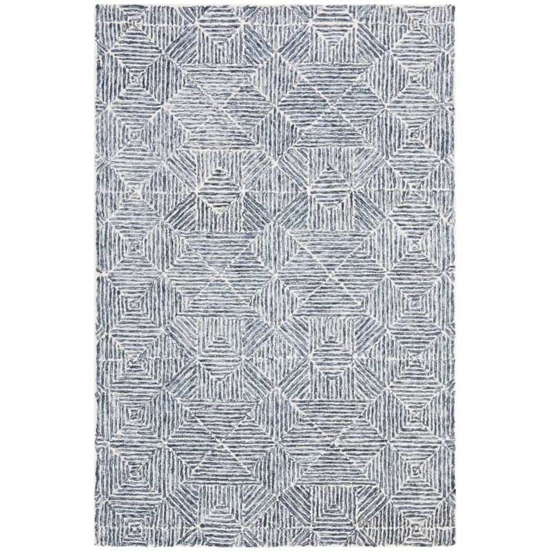 Safavieh Contemporary Rug for Living Room, Dining Room, Bedroom - Abstract Collection, Short Pile, in Blue and Ivory, 61 X 91 cm