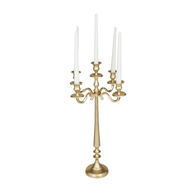 Deco 79 Traditional Aluminum Candelabra, Pillar Candle Holders Decorative Candlestick Holder for Home Decor, Wedding, Dinning, Party, 13" L x 13" W x 24" H, Gold