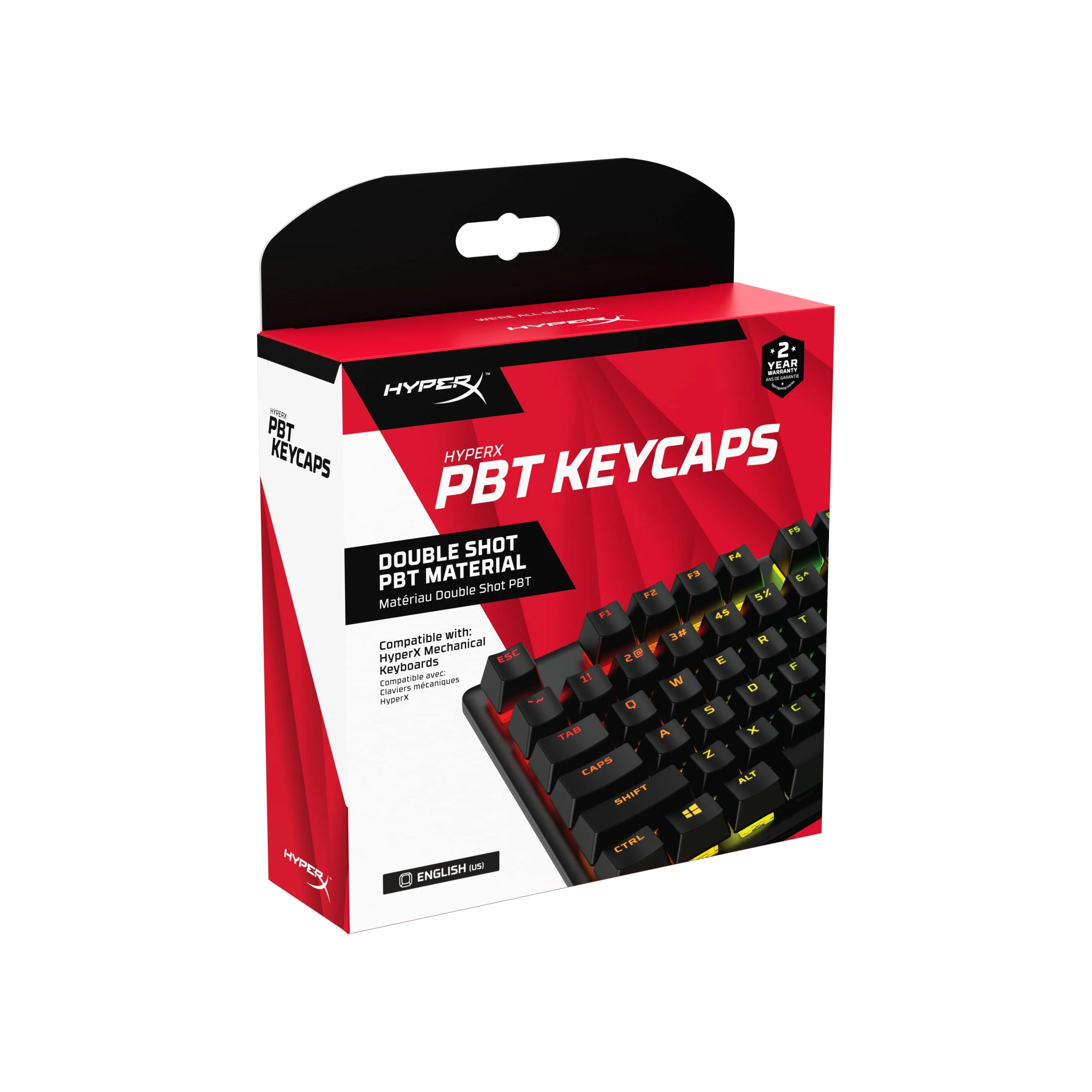 HyperX PBT Keycaps – Full Key Set, Double Shot PBT Material, English (US) Layout, 104, Black