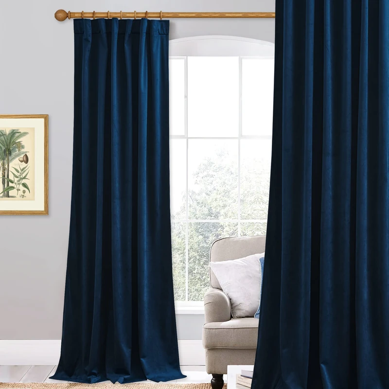 StangH 120 inches Long Velvet Curtains for High Ceiling Living Room, Navy Blue Luxury Backdrop Curtains Light Blocking Privacy Window Drapes for Villa, W52 x L120, 1 Panel