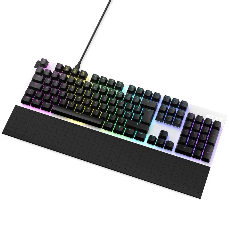 NZXT Full Size Function Mechanical PC Gaming Keyboard - Illuminated - Linear RGB Switches - MX Compatible Switches - Hot Swap - Durable Aluminum Top Plate - Mechanical Keyboard | FR (AZERTY) White