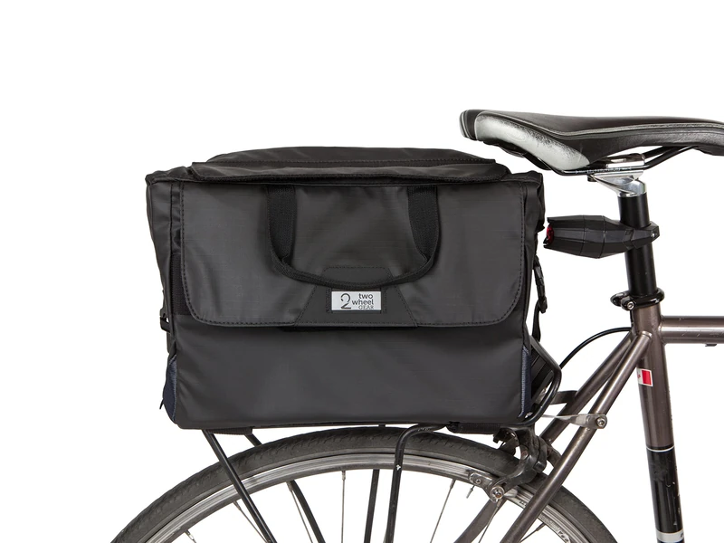 Two Wheel Gear - 4 in 1 Dayliner Box Bag (20 Liter) - Water Resistant Rolltop for Bike Handlebars, Rack Trunk or Basket with Shoulder Strap (Black Recycled Riptstop)