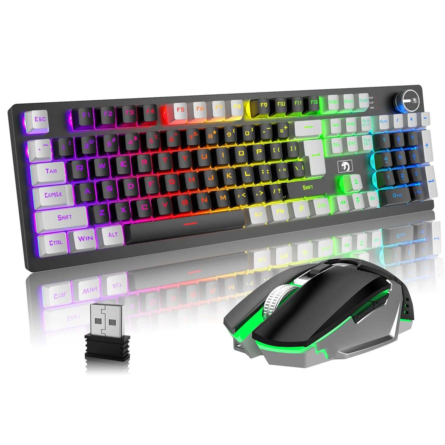 FELiCON K620 Wireless Gaming Keyboard and Mouse Rechargeable Combo, Mechanical Feeling 2.4G USB 4800 mAh 16 RGB Illuminated Chroma Backlit Piano Paint Panel+2400 DPI PC Gaming Mice Set for PS4-Black