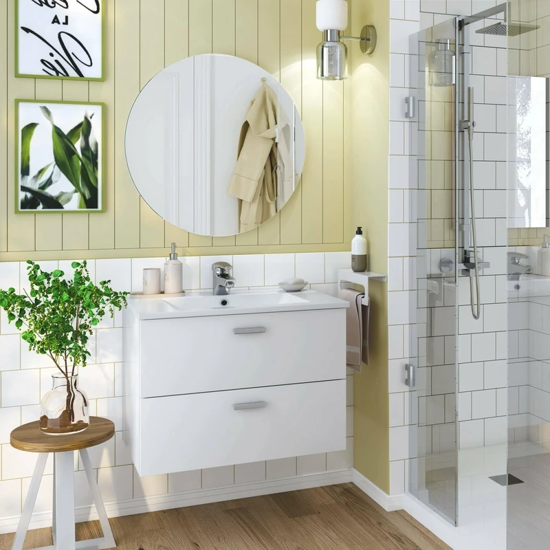 Dmora Denison Bathroom Vanity Unit, Vanity Unit, Sink Holder, Sink Cabinet, 70 x 45 x H 50 cm, White Gloss