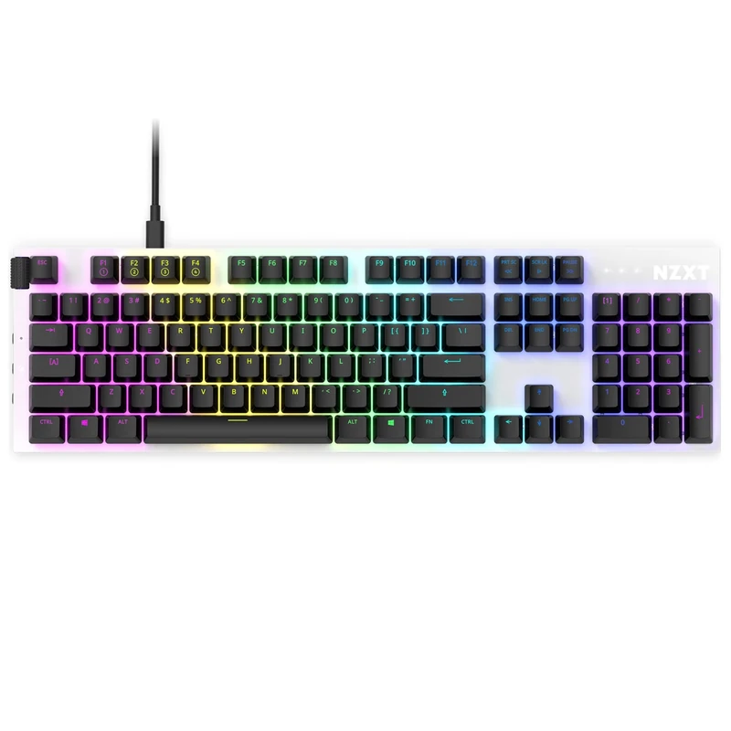 NZXT Full Size Function Mechanical PC Gaming Keyboard - Illuminated - Linear RGB Switches - MX Compatible Switches - Hot Swap - Durable Aluminum Top Plate - Mechanical Keyboard | DE (QWERTZ) White