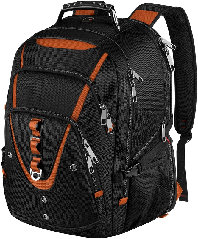 Mogplof 18.4 Laptop Backpack Women Men, 55L-60L Flight Approved Extra Large Travel Backpack RFID Anti Theft and TSA Friendly Backpack, Water Resistant College School Heavy Duty, Orange