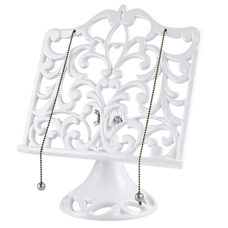 Vintage Cookbook Stand Cast Iron, Adjustable Decorative Metal Cookbook Recipe Holder for Easel, Textbooks, Magazine, Art, iPad, Kitchen Counter, Bible, Prayer Book Stand (White, Classic) - Image 1