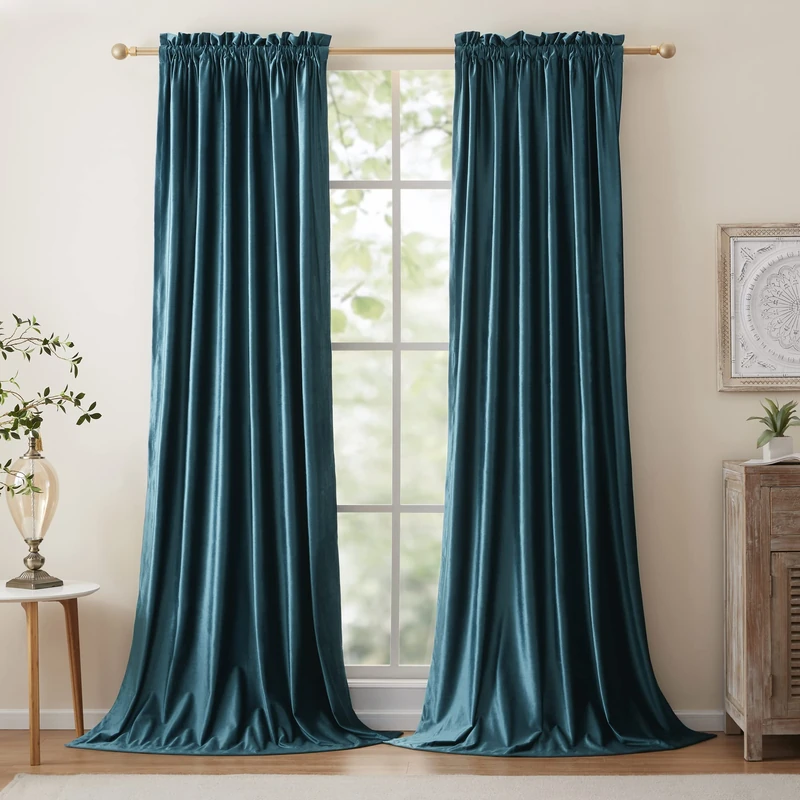 Teal Velvet Curtains 108 inches for Living Room Luxury Room Darkening Noice Reducing Curtain Elegant Bedroom Thermal Insulated Modern Bluish Green Heavy Soundproof Rod Pocket Window Drapes 2 Panels