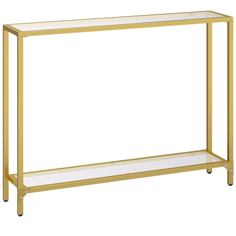 HOOBRO Console Table, 2-Tier Tempered Glass Console Table, Slim Hallway Table with 2 Shelves, 100 x 22 x 80 cm, Modern Display Table for Living Room, Small Space, Gold EGD04XG01 - Image 1